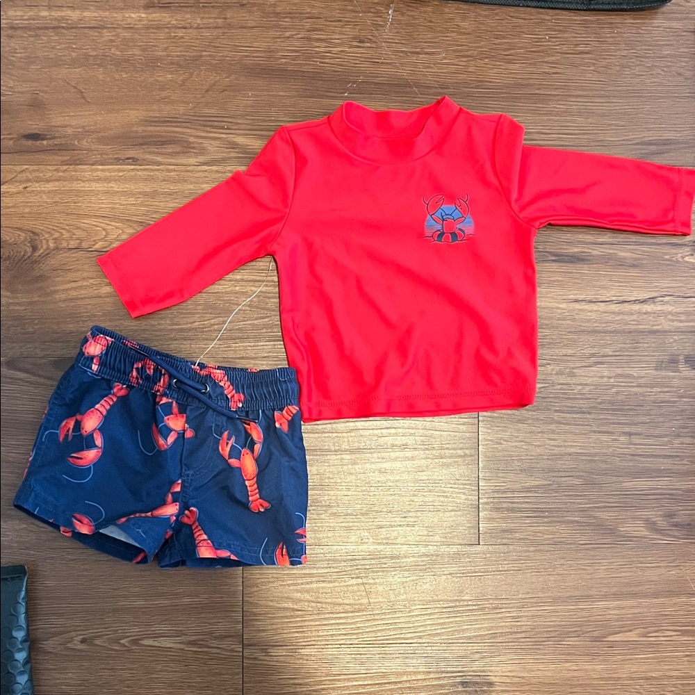 Carter's Red and Navy Lobster Swim Rashguard Set